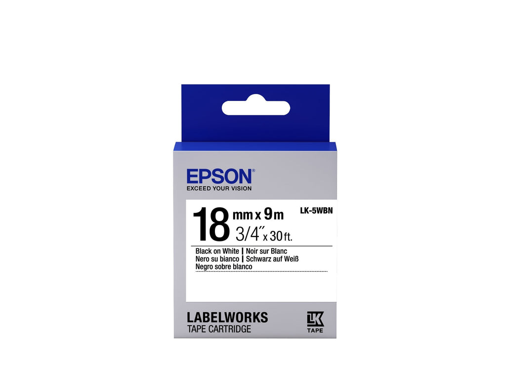 Epson LabelWorks Standard LK (Replaces LC) Tape Cartridge ~3/4" Black on White (LK-5WBN) - for use with LabelWorks LW-400, LW-600P and LW-700 Label Printers