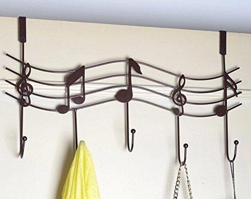 TESOON 5 Rural Nail Music Note Style Metal Coat Hanger Wrought Iron Rack Robe Hooks Antique Brass