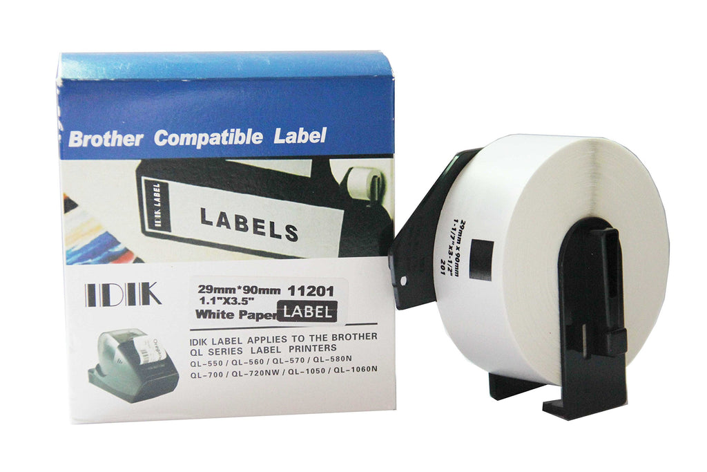 IDIK-11201 Replacement Labels Compatible with Brother DK-1201 Standard Address Label 29mm x 90mm x 400pcs/roll Packed in Individual Printed Retail Box with Permanent Cartridge