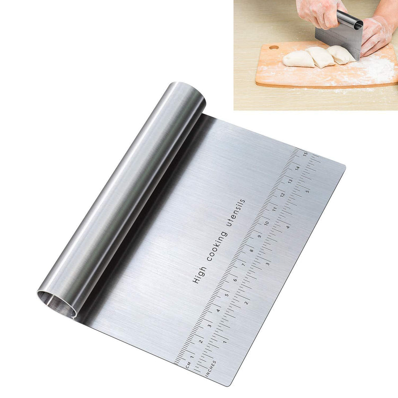 Pro Dough Pastry Scraper/Cutter/Chopper Stainless Steel Mirror Polished with Measuring Scale Multipurpose- Cake, Pizza Cutter - Pastry Bread Separator Scale Knife (1) 1