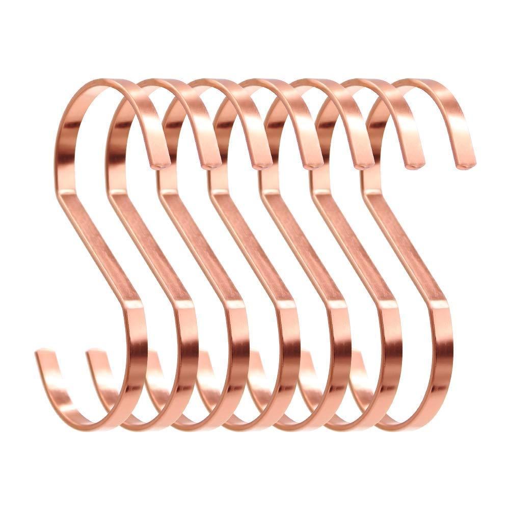 SumDirect 10pcs 4 Inch Rose Gold Flat S Hooks, Heavy Duty Stainless Steel S Shaped Hooks for Hanging Pots and Pans,Outdoor Plants and Clothes