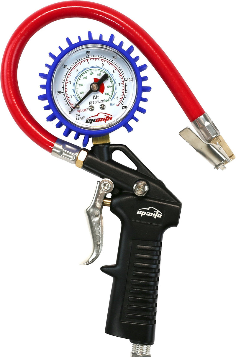 EPAUTO Heavy Duty 120 PSI Tire Inflator Gauge with Hose and Quick Connect Plug