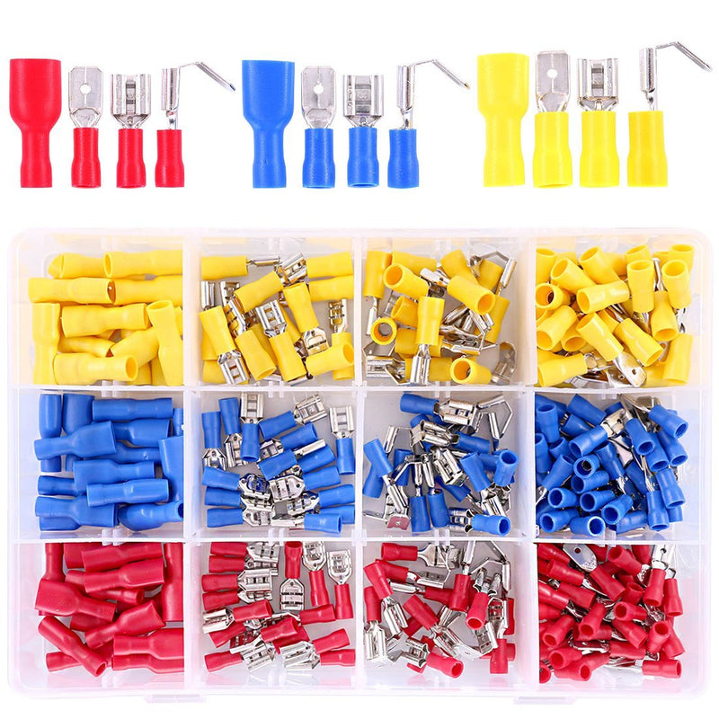 Hilitchi 255Pcs 22-16/16-14/12-10AWG Fully Insulated Female/Male Spade Quick Wire Crimp Terminals Connectors Kit