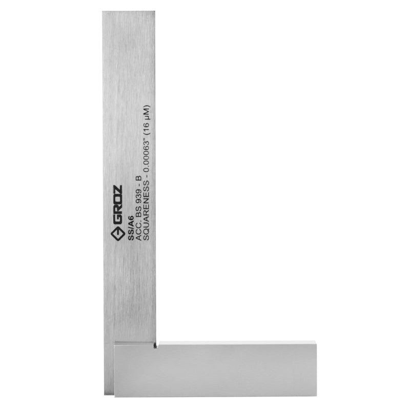 Groz 6-inch Machinist Steel Square | 16 Micron Squareness | #01003 6 Inch
