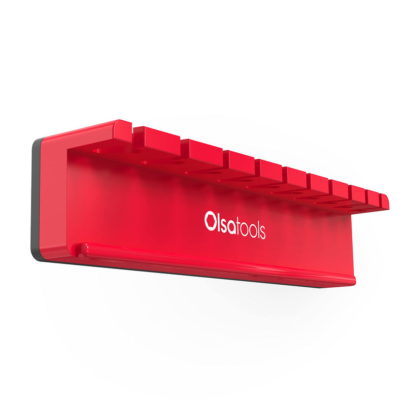 Olsa Tools Magnetic Wrench Organizer (Red) | Wrench Holder Fits Wrenches SAE 3/8" Thru 15/16" & Metric 10mm Thru 19mm | Professional Grade Red