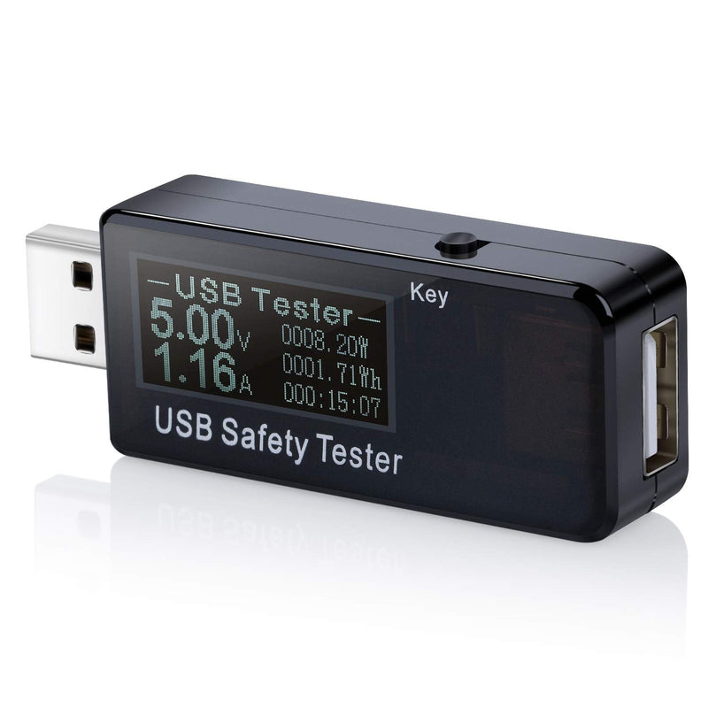 Eversame USB Digital Power Meter Tester Multimeter Current and Voltage Monitor, DC 5.1A 30V Amp Voltage Power Meter, Test Speed of Chargers, Cables, Capacity of Power Banks-Black