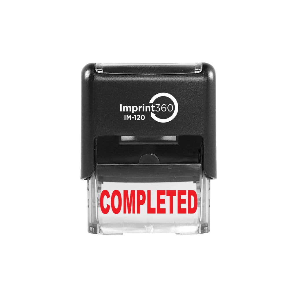 Imprint 360 AS-IMP1031 - Completed, Heavy Duty Commerical Quality Self-Inking Rubber Stamp, Red Ink, 9/16" x 1-1/2" Impression Size, Laser Engraved for Clean, Precise Imprints