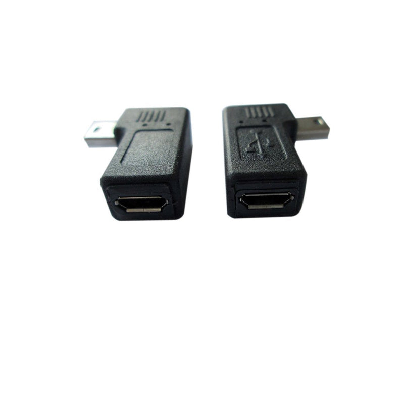 AKOAK USB 2.0 Adapter Plug 1 Pair 90 Degree Left and Right Angle Mini USB Male to Micro USB Female Connector Adapter