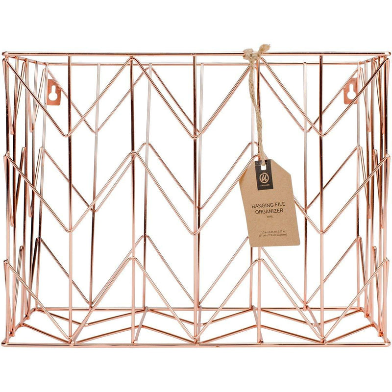 U Brands Hanging File Desk Organizer, Wire Metal, Copper/Rose Gold - 854U02-06