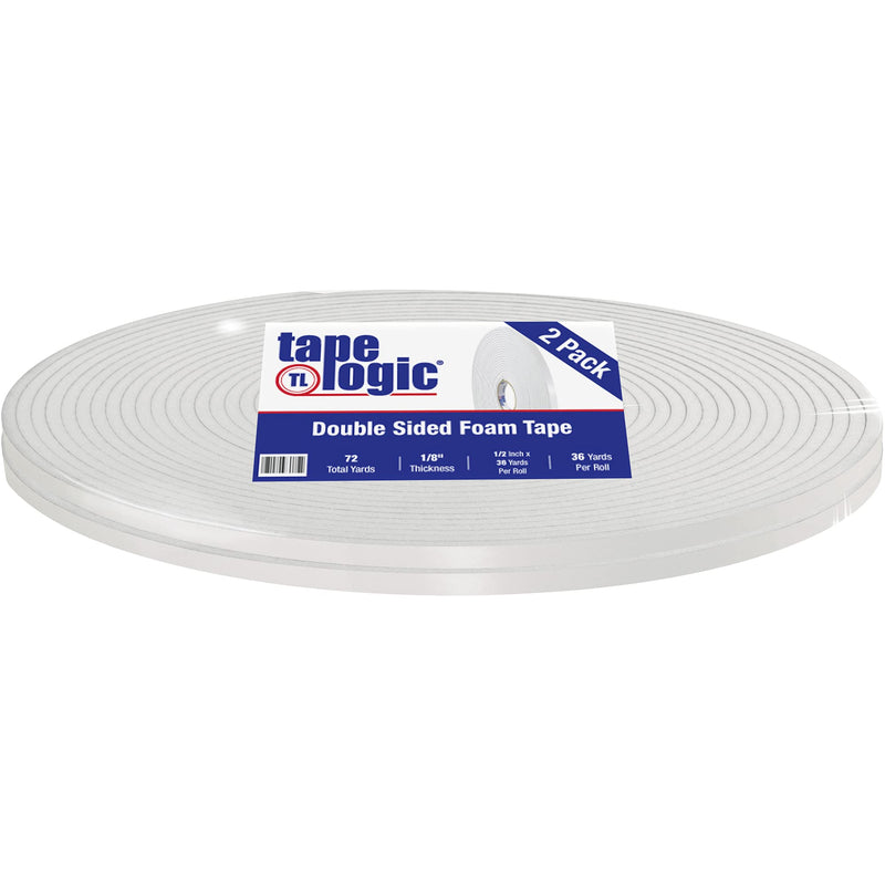 BOX USA BT9501162PK White Tape Logic Double Sided Foam Tape, 1/8", 1/2" x 36 yd. (Pack of 2)