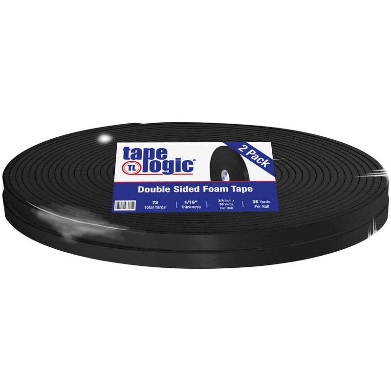 Partners Brand PT9561162PK Tape Logic Double Sided Foam Tape, 1/16", 3/4" x 36 yd, Black (Pack of 2)