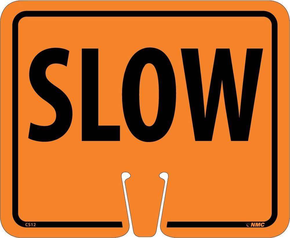 NMC CS12 Slow Sign - 12.63 in. x 10.38 in. Plastic Traffic Cone Sign with Black Text on Orange Base