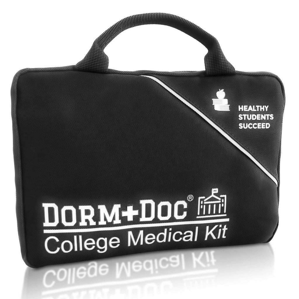 DormDoc 125 Piece Emergency First Aid Kit for College Students - Dorm Room Medical Kit with OTC Medicines and Bandages - Health Kit in Compact Zipper Case for School, Sports, Vehicle and Travel