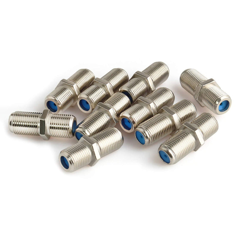 Pasow F81 Barrel Connectors High Frequency 3GHz Female to Female F-Type Adapter Couplers (10 pcs, Silver) 10 pcs