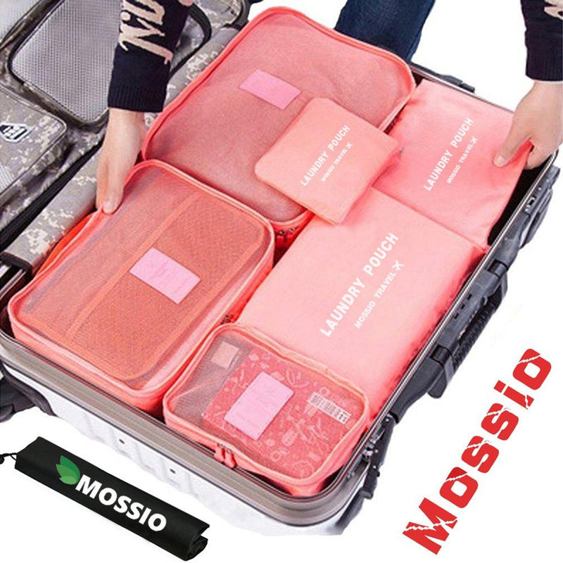 Mossio 7 Set Packing Cubes with Shoe Bag - Compression Travel Luggage Organizer Rose Red
