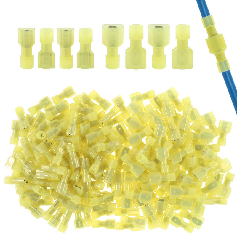 Glarks 100pcs 12-10 Gauge Fully Insulated Female Male Spade Nylon Quick Disconnect Electrical Insulated Crimp Terminals Connectors Assortment Kit Yellow