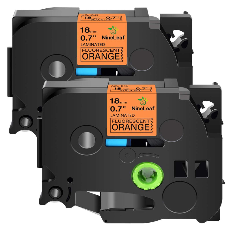 Nineleaf 2 Pack Compatible for Brother P-Touch TZEB41 TZ-B41 TZB41 TZe-B41 3/4" 0.7 inch x 16.4 ft(5m) Black on Fluorescent Orange Laminated TZe TZ Label Tape use in PT-E550 PT-D600 PT-D400 PT-P710BT