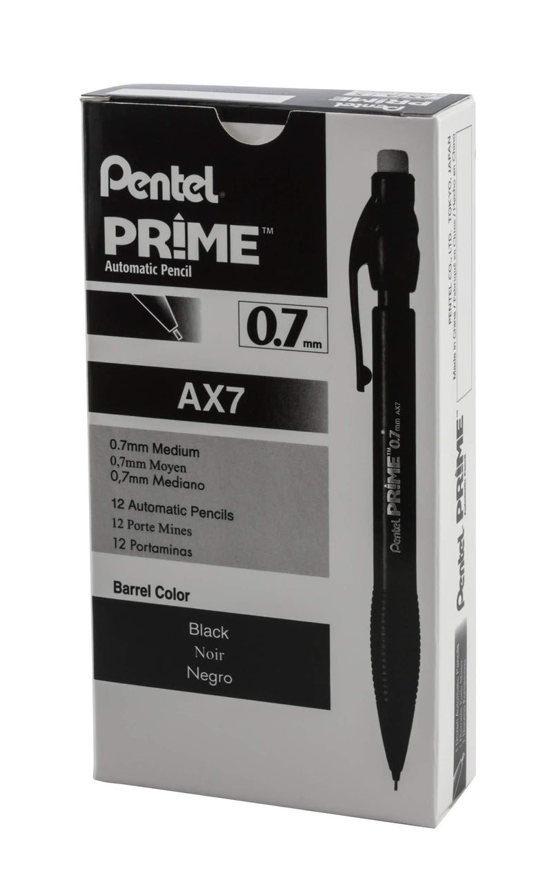 Pentel Prime Mechanical Pencil 0.7mm, Black Barrel, Box of 12 (AX7A)