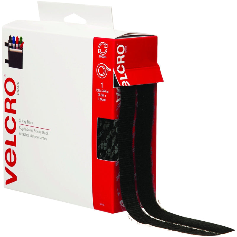 BOX USA BVEL101 Velcro Tape, Combo Packs, 15' Length, 0.75" Width, Black