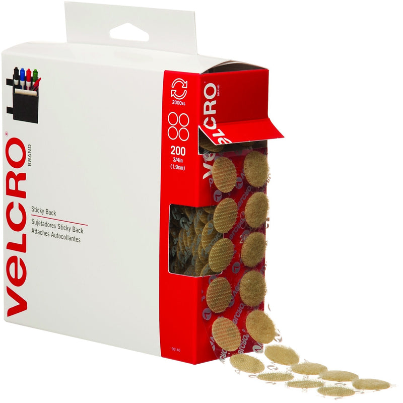 BOX USA BVEL105 Velcro Tape, Combo Packs, Dots, 0.75" Length, 0.75" Width, Beige