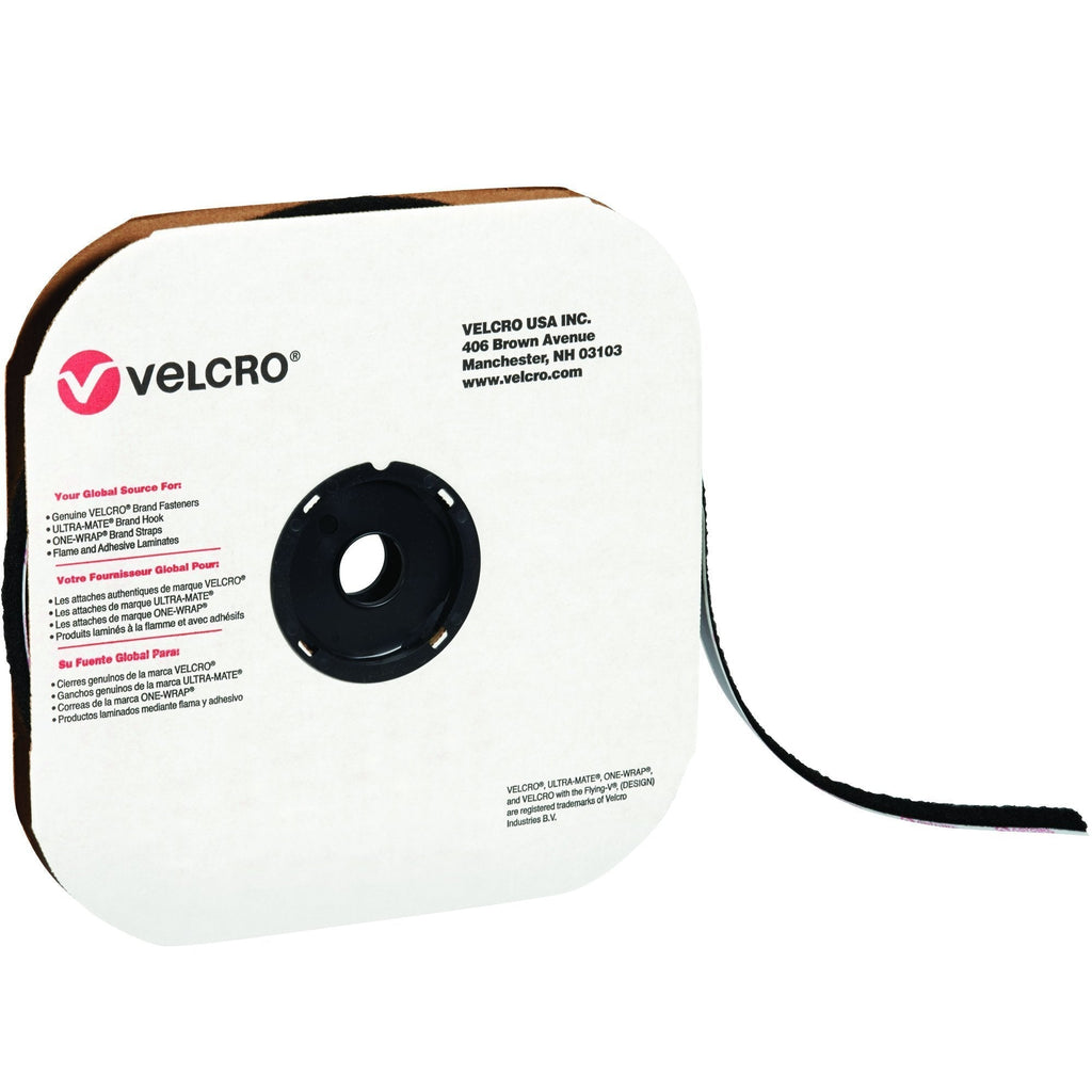 Velcro Tape (190911) Individual Strips, Loop, 3/4" x 75', Black (1 Per Case) for Home & Office