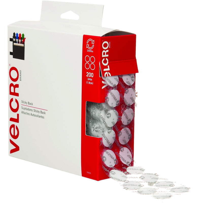 Velcro Tape (91824) Hook and Loop Combo Packs, Dots, 3/4", White (200 Per Case) for Home & Office