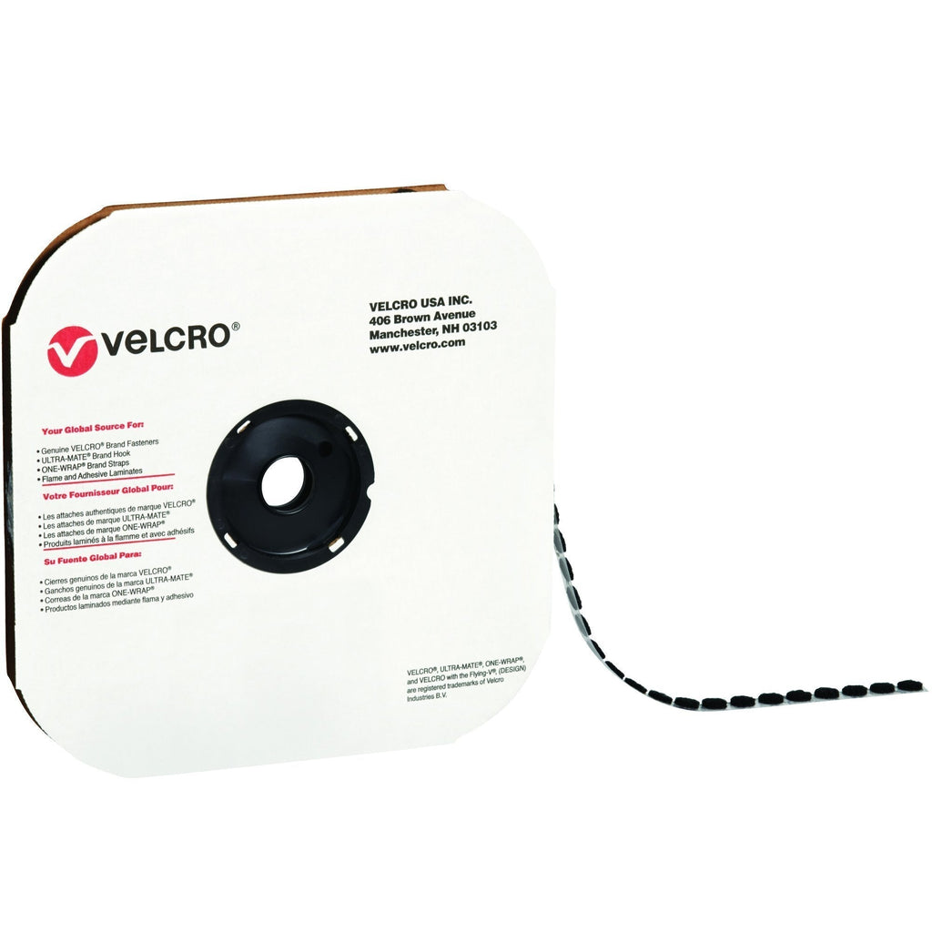 Partners Brand PVEL170 Velcro Tape, Individual Dots, Hook, 0.625" Length, 0.625" Width, Black (Pack of 1200)