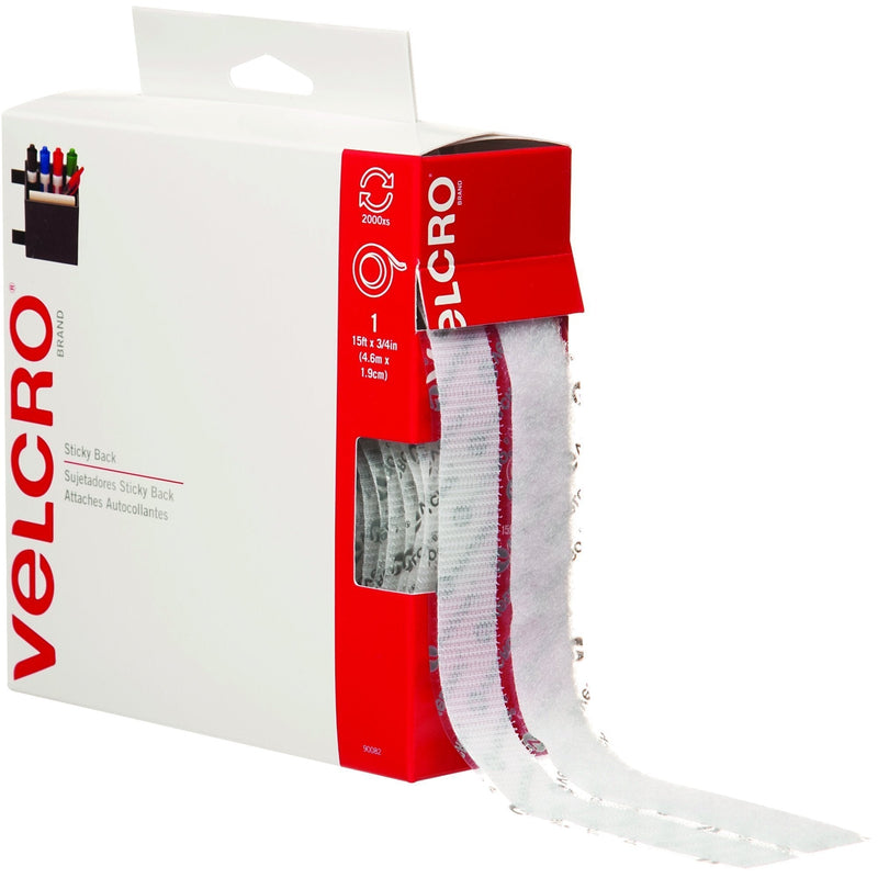 Velcro Tape (90082-3) Hook and Loop Combo Packs, 3/4" x 15', White (1 Per Case) for Home & Office