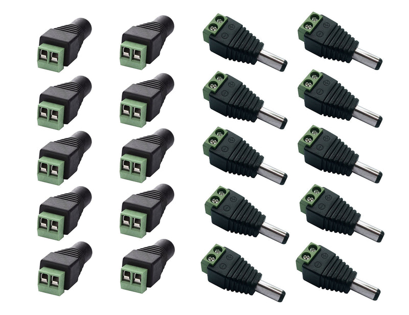10 Male and 10 Female 12v DC Power Jack Adapter Connector for Led Strip CCTV Camera