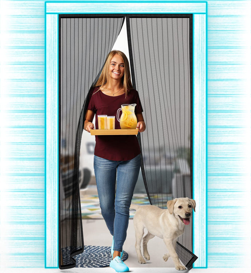 Flux Phenom Magnetic Screen Door - Keep Bugs Out, Let Cool Breeze In - Self Sealing Magnets, Heavy Duty Retractable Mesh Net Closure - Curtain Works With Pets, Sliding Door, Front Doors - 38 x 82 Inch