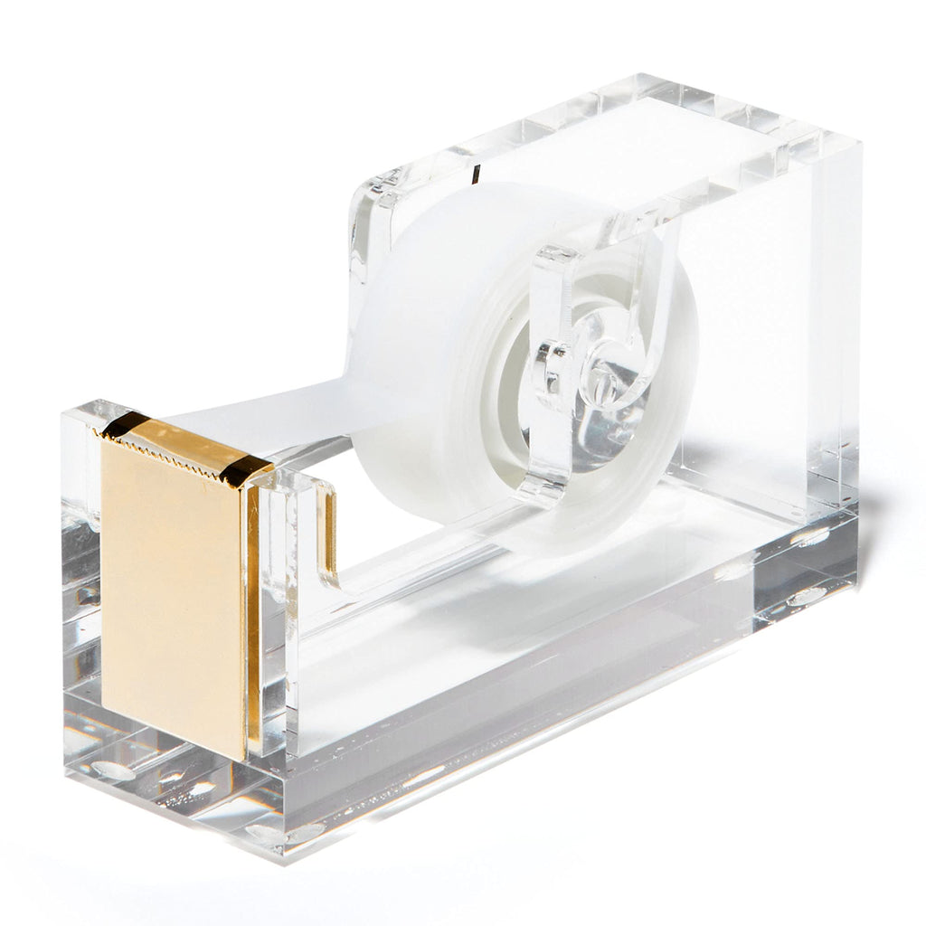 Acrylic Tape Dispenser - Gold Office Desk Dispenser for Clear Tape - Decorative Accessory for Home, School, or Work