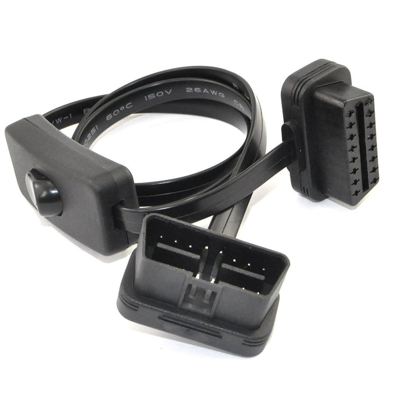 OLLGEN OBD 2 Cable Cord,Ultra Slim 16 pin M/F OBDII Extension Cable with Power Switch,Diagnostic Flat Cord Adapter Connector,70cm / 2.3feet
