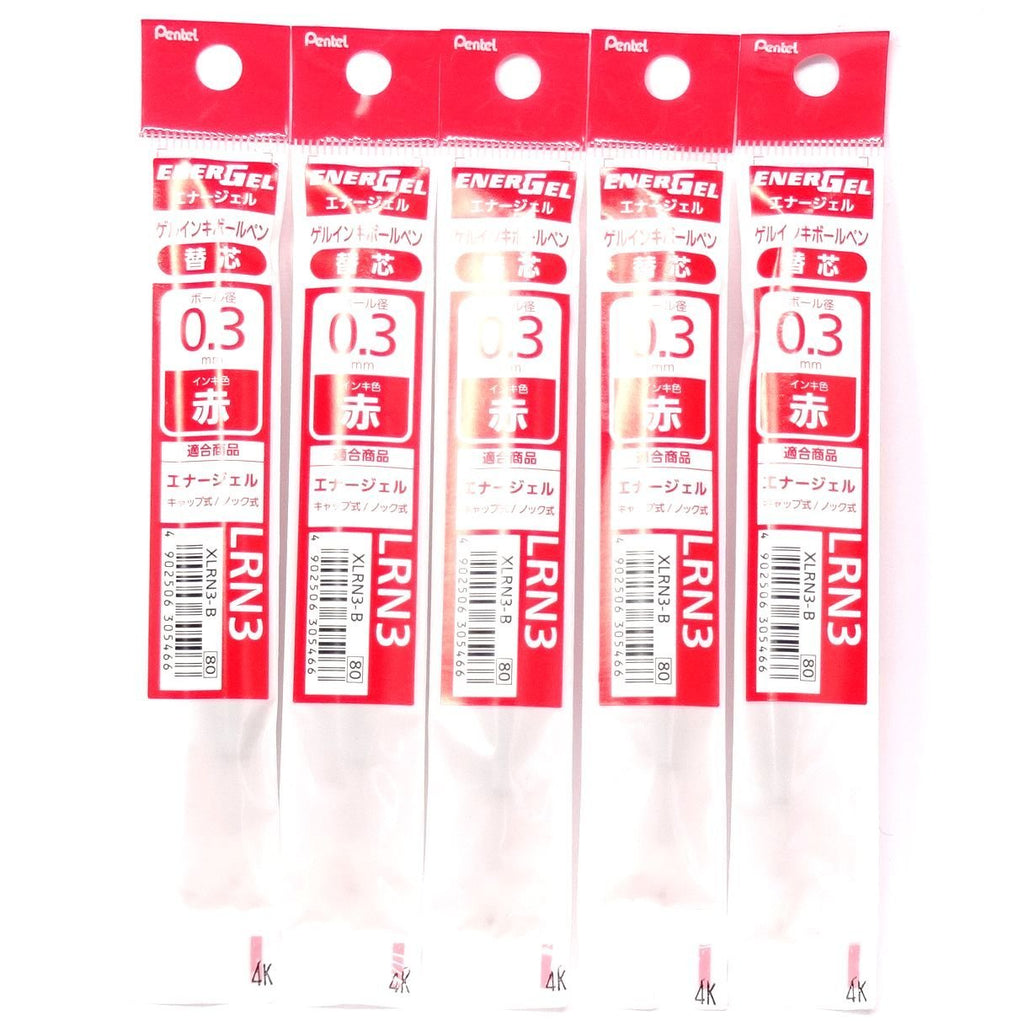 Pentel 0.3mm Red Ink Refill (XLRN3-B), for EnerGel Retract Ballpoint Pen(BLN73-B), × 5 Pack/total 5 pcs (Japan Import) [Komainu-Dou Original Package]