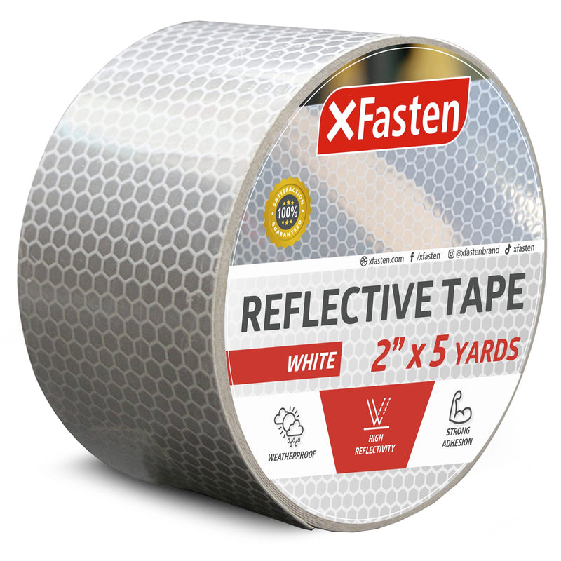 XFasten Reflective Tape, White and Silver, 2 Inches by 5 Yards - High Intensity - DOT-C2 Safety Tape Waterproof Conspicuity Trailer Reflector