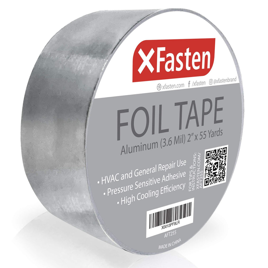 XFasten Aluminum Foil Reflective Duct Tape, 3.6 mil, 2 Inches x 55 Yards, Heavy-Duty HVAC Aluminum Metal Duct Tape for Metal Pipes, Air Vents, Furnace, and AC Units