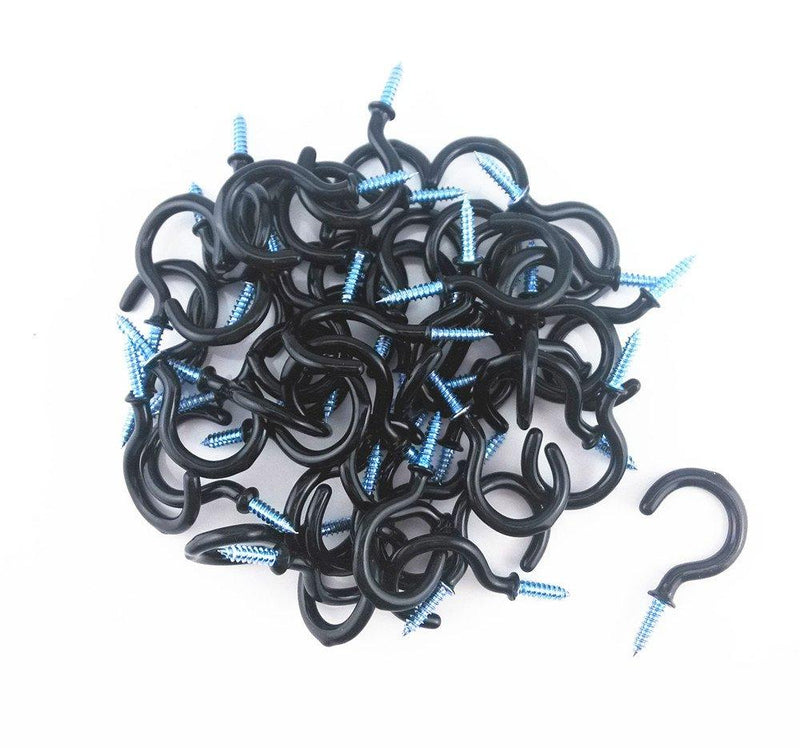 Yueton 50pcs Vinyl Coated Screw-in Ceiling Hooks Cup Hooks (Black) Black