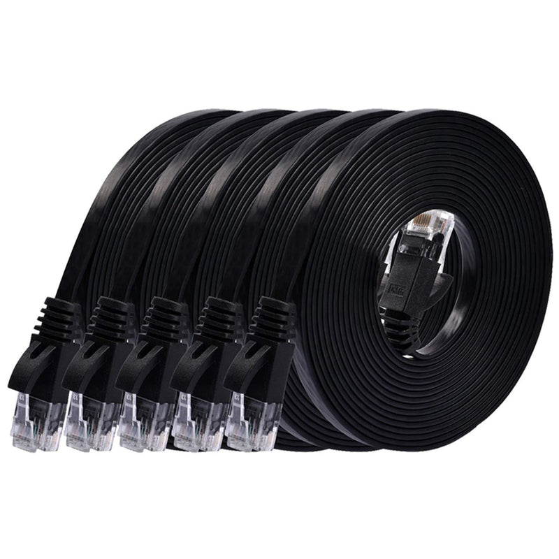 Cat 6 Ethernet Cable 10 ft (5 Pack) (at a Cat5e Price but Higher Bandwidth) Flat Internet Network Cables - Cat6 Ethernet Patch Cable Short - Black Computer Cable with Snagless RJ45 Connectors