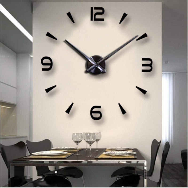 FASHION in THE CITY 3D DIY Wall Clock Creative Design Mirror Surface Wall Decorative Sticker Watches (Black) Black