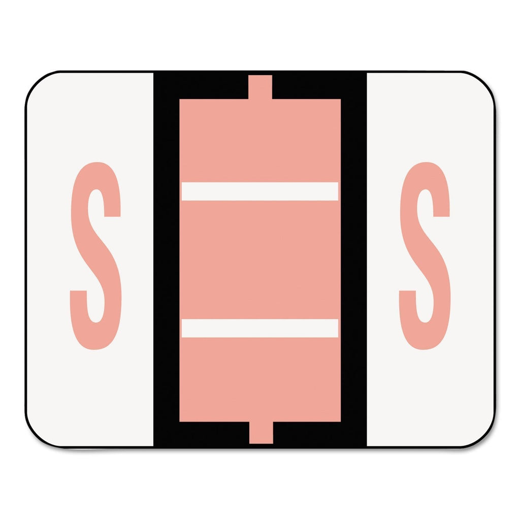 Smead SMD67089 A-Z Color-Coded Bar-Style End Tab Labels, Letter S, Pink, 500/Rol, White