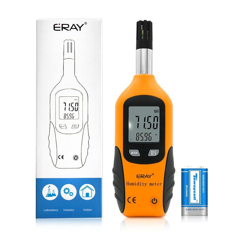Digital Psychrometer Thermo-Hygrometer with Backlight, ERAY Temperature and Humidity Gauge Meter Thermometer Hygrometer with Dew Point and Wet Bulb Temperature, 9V Battery Included Orange