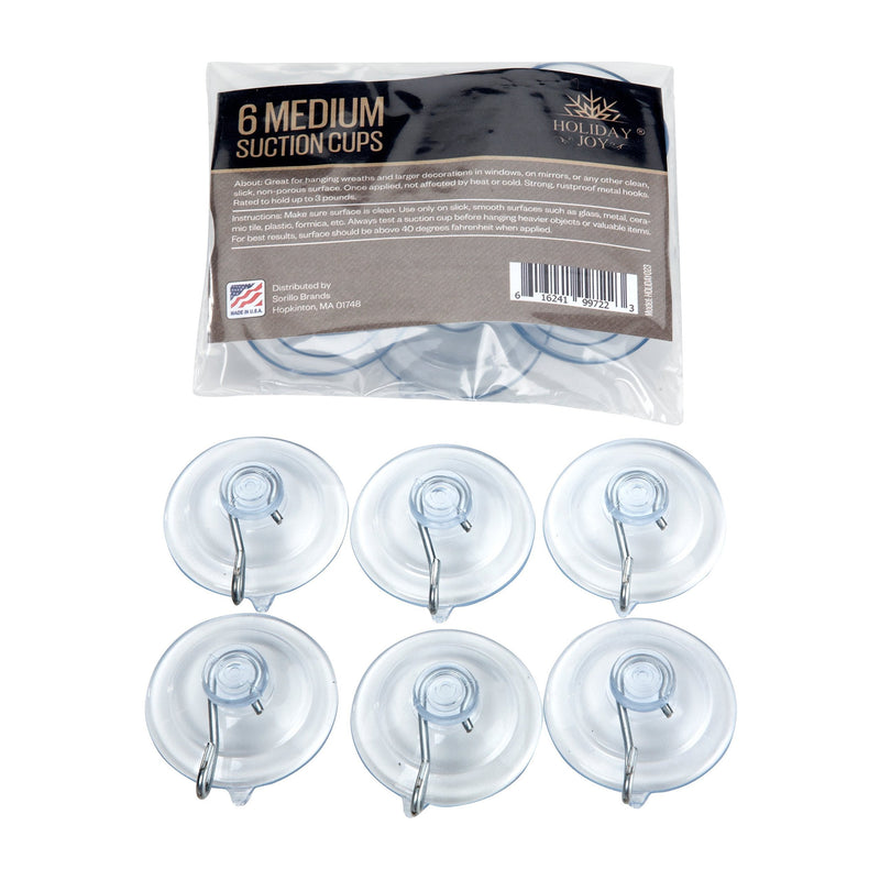 Holiday Joy Suction Cup Hooks - Pack of 6, All Purpose 1 Â¾-Inch Suction Cups - Heavy Duty Wall Hooks for Shower, Window & Glass - Medium