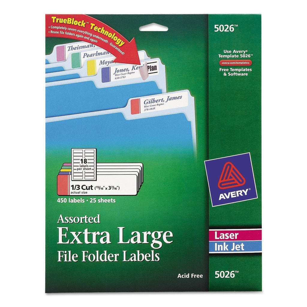 Avery 5026 Extra Large Filing Labels, 15/16-Inch x3-7/16-Inch, 450/PK, Assorted