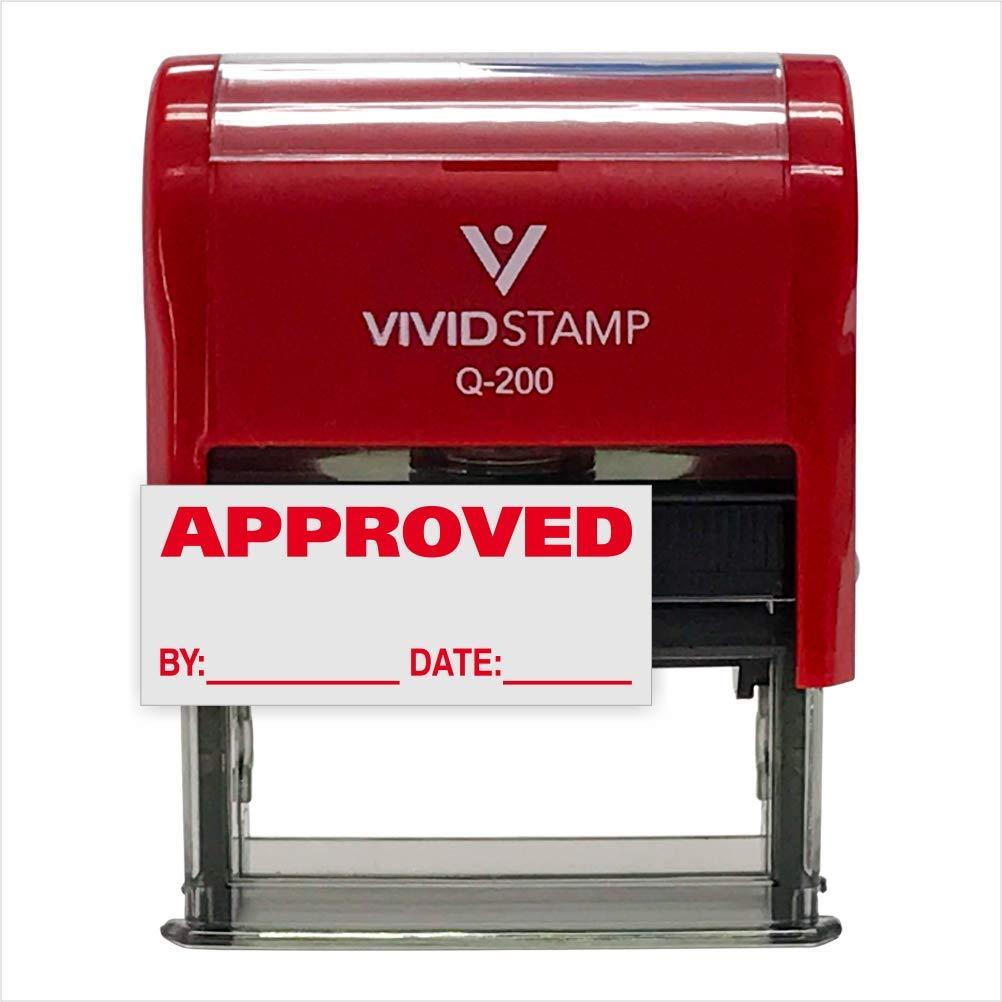 Approved w/by Date Line Self-Inking Office Rubber Stamp (Red) - Medium