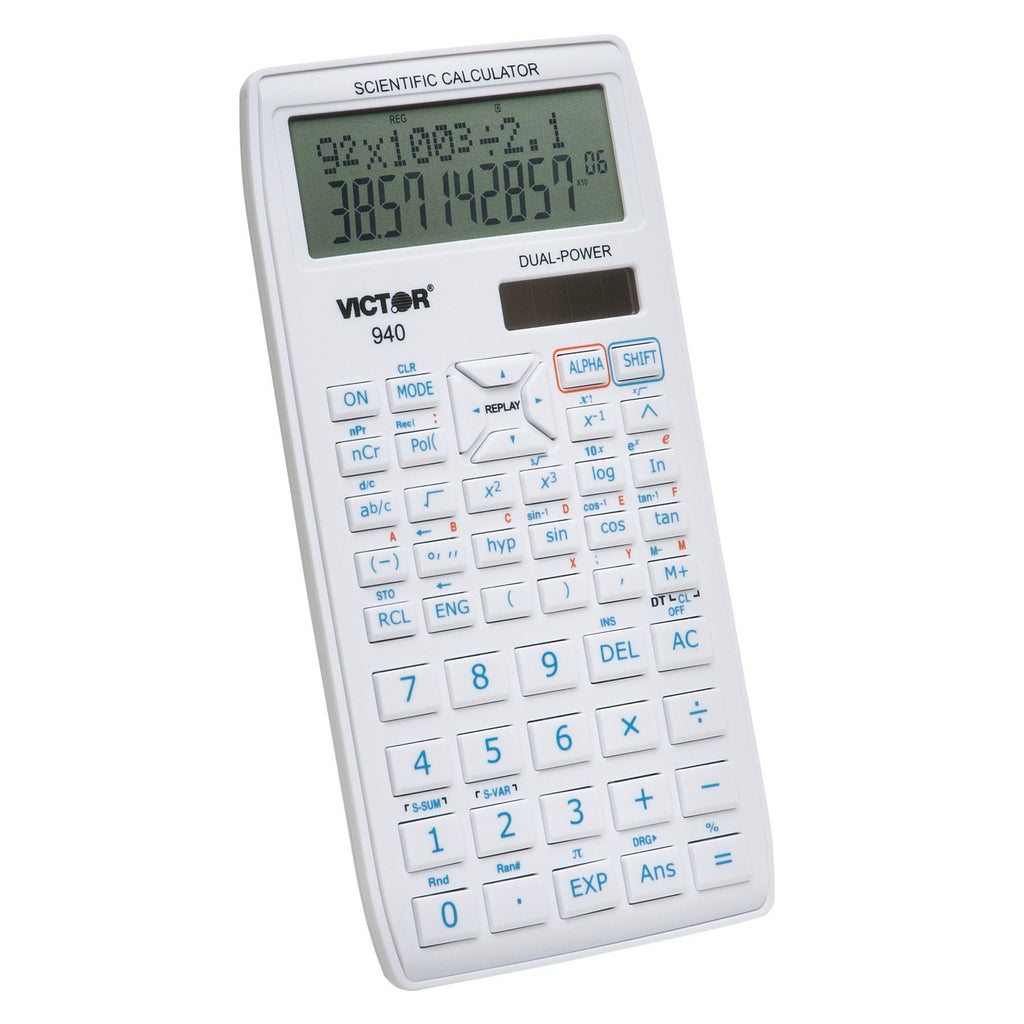 Victor 940 10-Digit Advanced Scientific Calculator with 2 Line Display, Battery and Solar Hybrid Powered LCD Display, Great for Students and Professionals, White