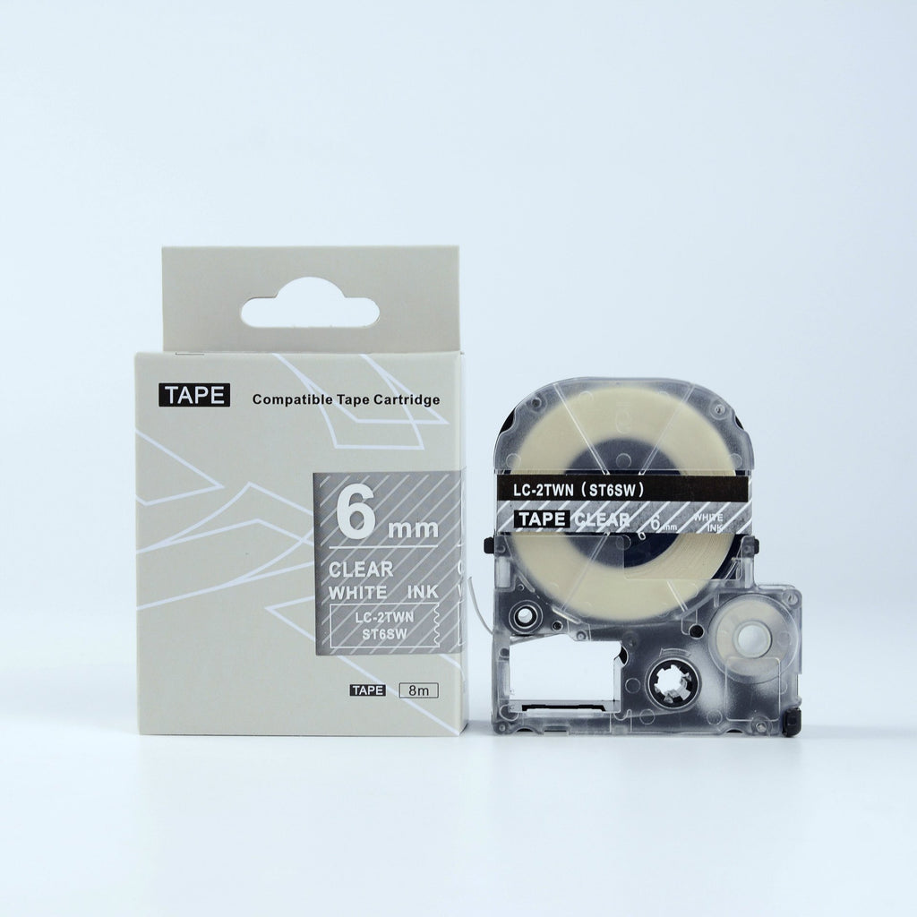 Compatible EPSON6mm LC-2TWN Label Tape White on Clear 6mm 8m lw300 400 lw500