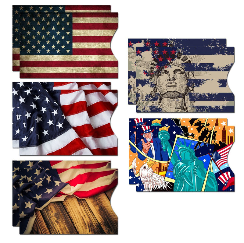 RFID Blocking Sleeves (10 RFID Blocking Sleeves, 5 Unique Designs) Identity Theft Protection Travel Case Set (American Element) (Side Load) Side Load