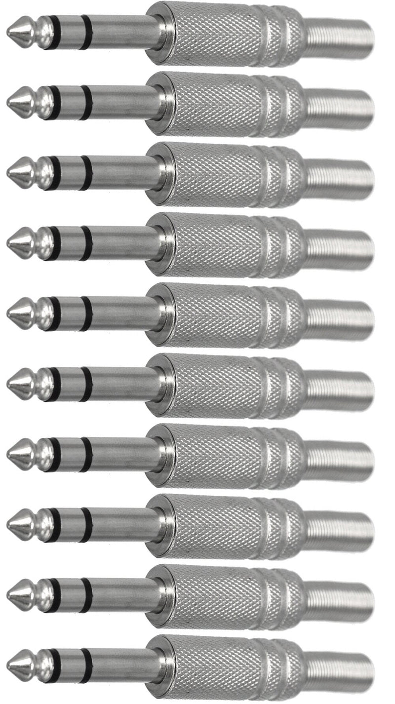 CESS 6.35mm 1/4 Inch Stereo Male Metal Connector with Spring Strain Relief Plug Coax Audio Mic Solder Adapter (jcx) (10 Pack)