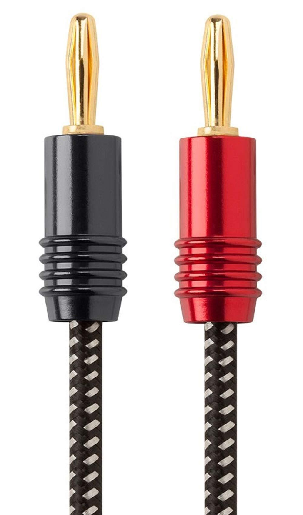 Monoprice Premium Braided Speaker Wire 14AWG - With Gold Plated Banana Plug Connectors - Affinity Series, 1 Pack, 6 Foot Red/Black