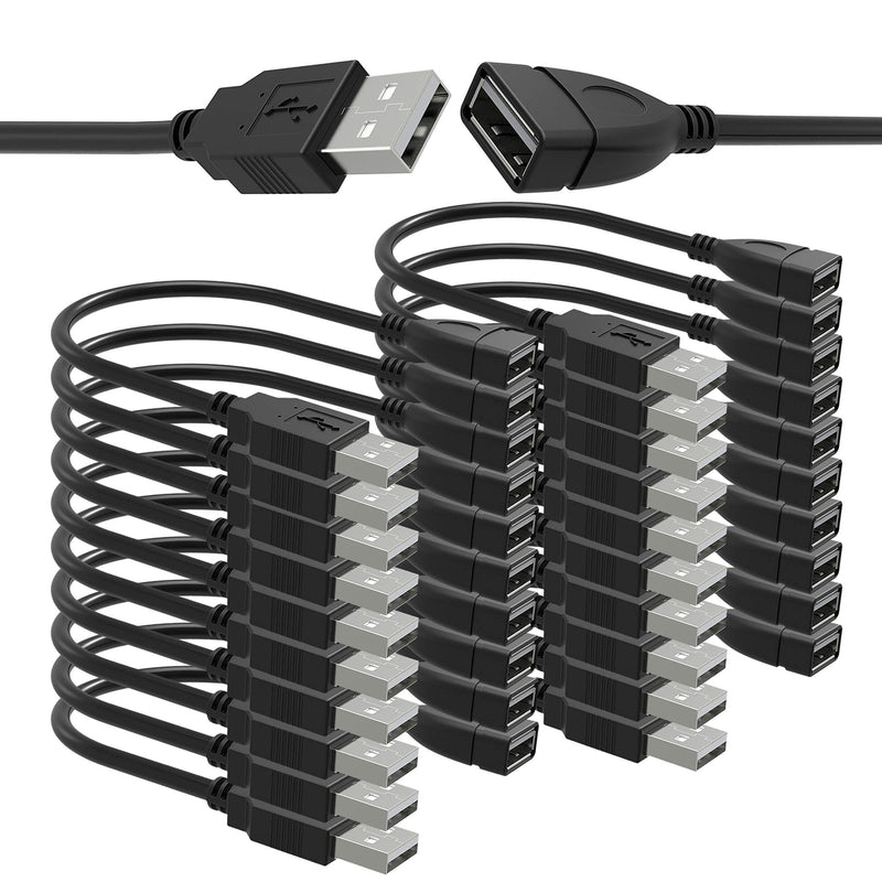 20 Pack (15cm - 6inch) Adjustable Flexible USB 2.0 Male to Female Extension Plug/Socket Adapter Cable - Worlds Shortest USB 2.0 Extension Cable 20 Pack