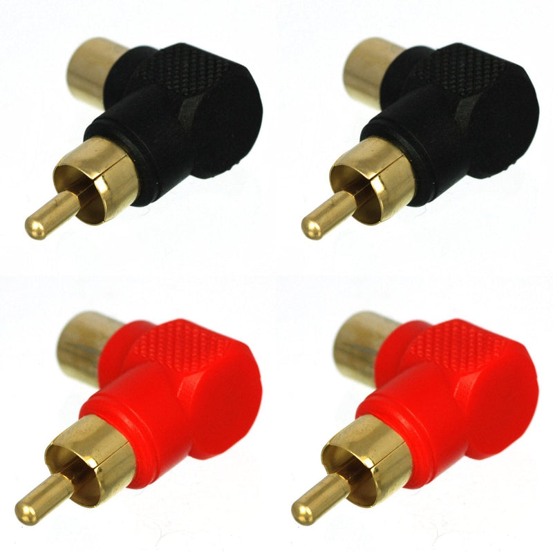 CESS Right Angle Connector RCA Male Plug to RCA Female 90 Degree Elbow (jcx) (4 Pack)